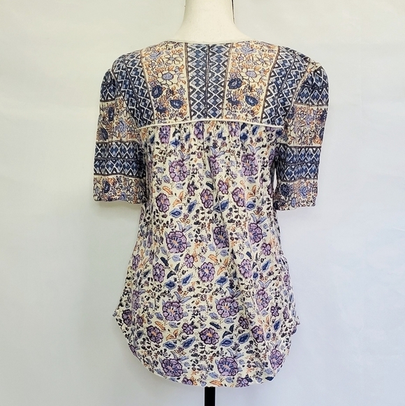 Lucky Brand V-Neck Short Sleeve Peasant Top - Picture 3 of 5